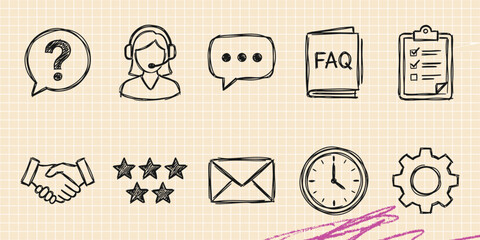 Fototapeta premium Black ink scribble doodle icons of business uptrend and financial growth featuring profit graphs upward arrows and management symbols for startup success strategy vector