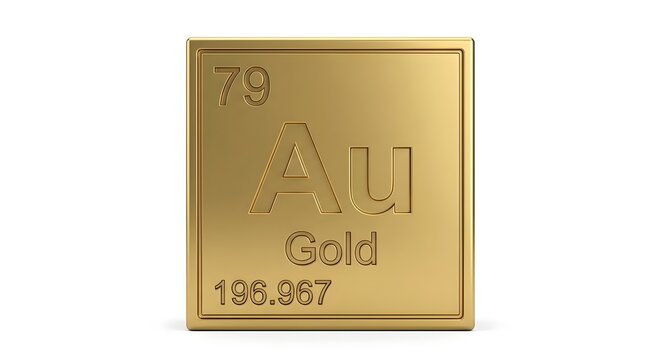 3D Golden Periodic Table Element Icon of Gold (Au) Isolated on White