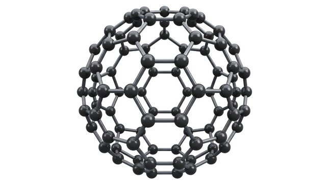 Hyper-Realistic 3D Render of a Buckminsterfullerene (C60) Molecule on White Background