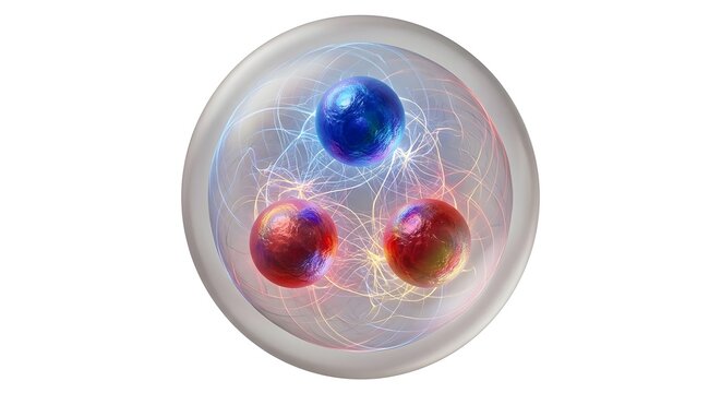 Scientific 3D Render of a Neutron Subatomic Particle with Quarks Isolated on White