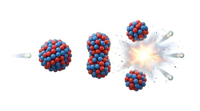 Detailed 3D Scientific Illustration of a Nuclear Fission Reaction Process