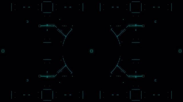 Futuristic HUD interface with minimal side elements and glowing blue details, sci fi technology background, digital cyber frame with clean copy space center design
