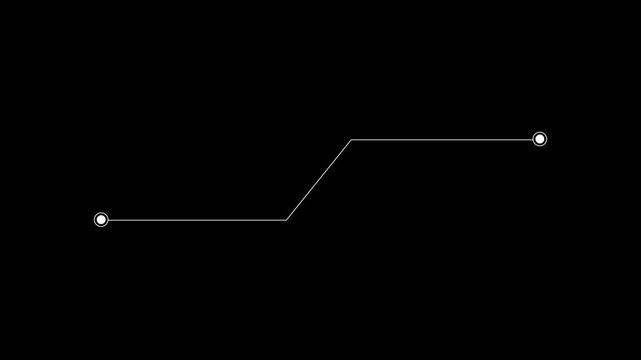 Minimalist white line with circular endpoints on a stark black background representing a simple path or connection with a subtle upward diagonal segment and a clean abstract for technology or data
