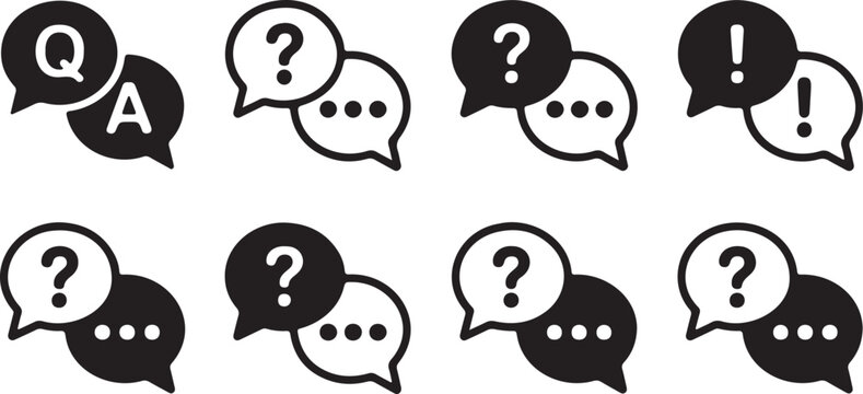 Question And Answer Icon Set Chat Speech Bubble Q And A Help Support Dialog Symbols Thin Line Vector Illustration