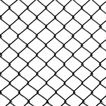 Gros plan d'un grillage m&eacute;tallique &agrave; mailles losanges noires isol&eacute; sur fond blanc, id&eacute;al pour les concepts de s&eacute;curit&eacute; et de barri&egrave;re.
