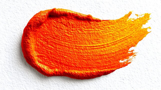 Vibrant Orange Paint Smear on White Background.