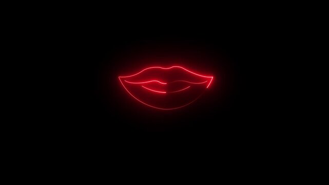 neon lip icon animation,female mouth sign of kiss neon icon motion,neon glowing line lips sign, icon animation on the black background.glowing neon lips icon isolated 4k video...