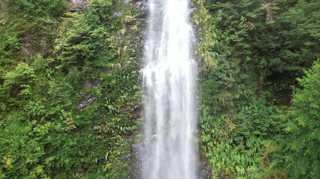 waterfall in the forest crane shot