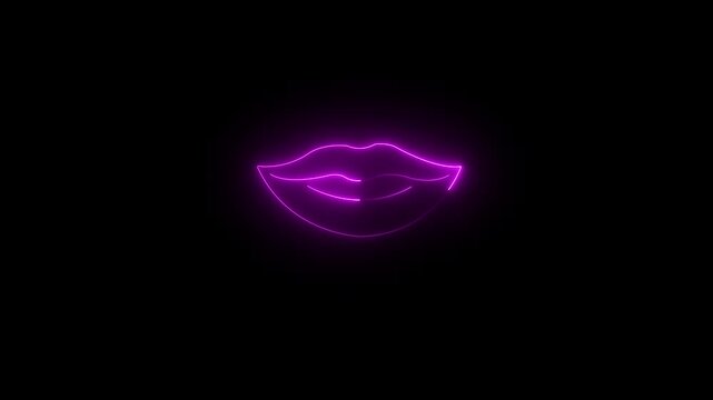 neon lip icon animation,female mouth sign of kiss neon icon motion,neon glowing line lips sign, icon animation on the black background.glowing neon lips icon isolated 4k video...