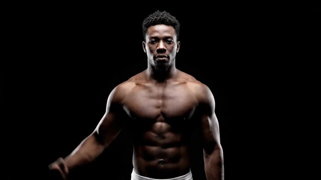 Muscular Man Flexing in Studio Setting.