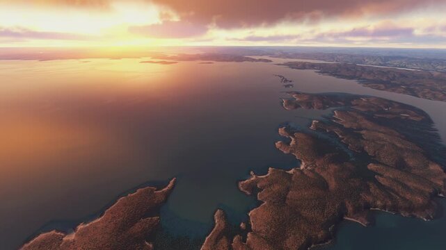 Sunset drone aerial shot of Fletcher Islands in Western Australia. Australia