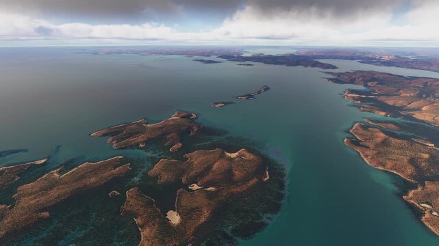 Circular aerial shot of Fletcher Islands in Western Australia. Australia