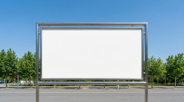 Blank billboard mockup with metallic frame on roadside. Outdoor advertising signboard with copy space for business promotion.