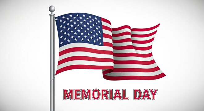 American flag on a pole waving on memorial day
