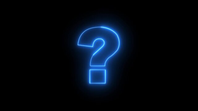 Neon glowing question mark icon black blackground 4k video...