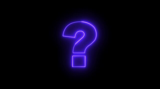 Neon glowing question mark icon black blackground 4k video...
