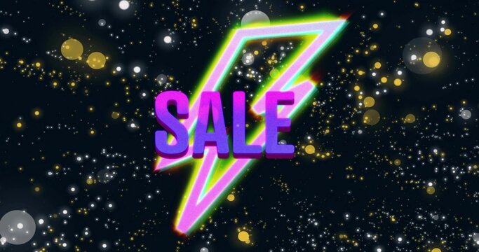 Glowing central neon lightning bolt drawing focus on digital banner, with bold 3D SALE text