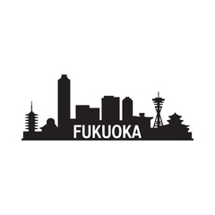Naklejka premium Fukuoka city skyline silhouette against a plain white background