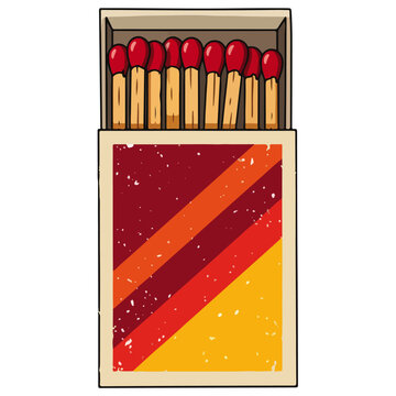 vintage matchbox with red tipped wooden matches vector illustration