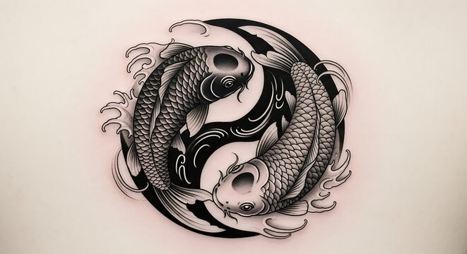 Ink drawing of two koi fish.