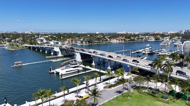 Still shot of traffic backing up just before Las Olas Beach at Fort Lauderdale in Broward County, Florida. 