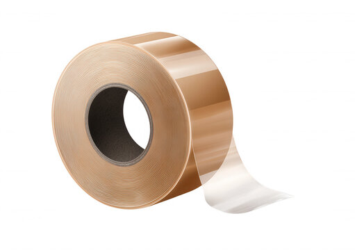 Rouleau de ruban adh&eacute;sif d'emballage marron brillant isol&eacute; sur fond blanc pour les besoins de logistique, de d&eacute;m&eacute;nagement et de colis.