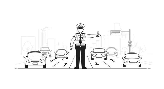 Man directing traffic on busy road.