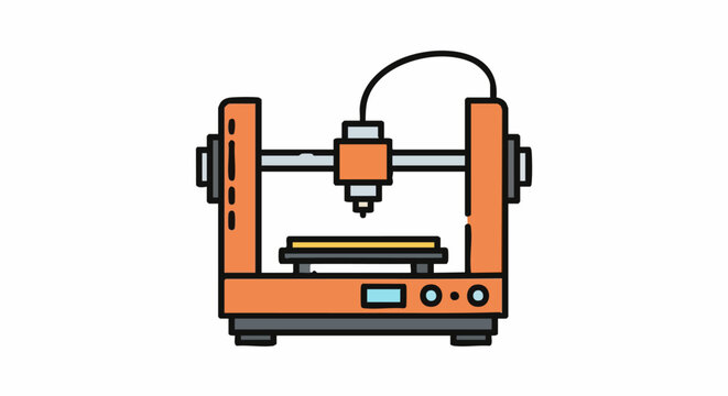 Modern 3D Printer Icon with Orange Frame and Black Accents.