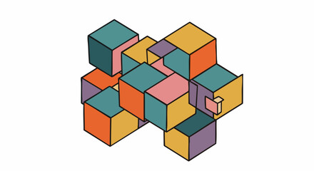 Obraz premium Colorful Interlocked Cubes Abstract Geometric Design.
