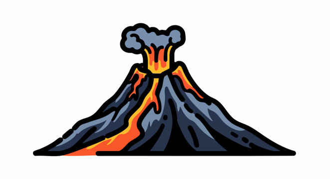 Volcano Eruption with Lava Flowing Down.