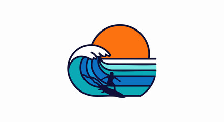 Fototapeta premium Ocean wave with setting sun graphic design.