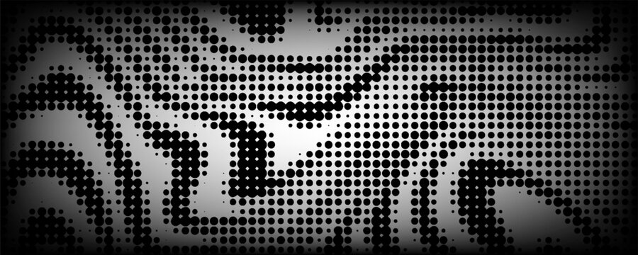 Background with irregular, chaotic dots, points, circle. Abstract monochrome pattern. Black and white color.