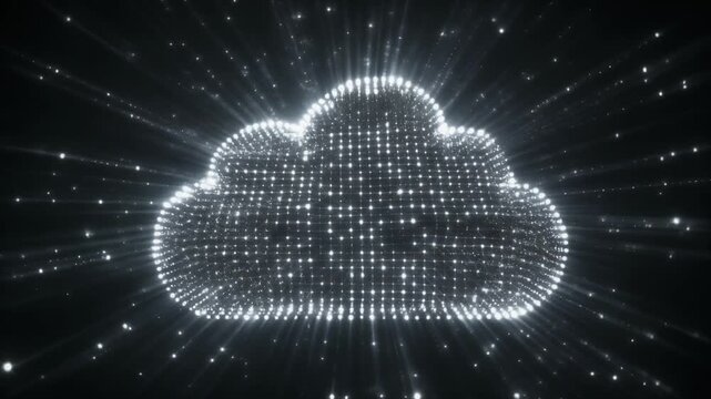 Glowing Digital Cloud Computing Icon Made of Particles