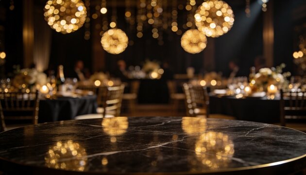 Elegant Marble Table at a Golden Bokeh Gala Celebration