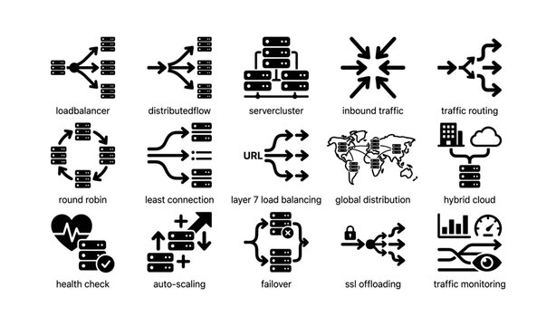Network architecture and load balancing icons for efficient data management