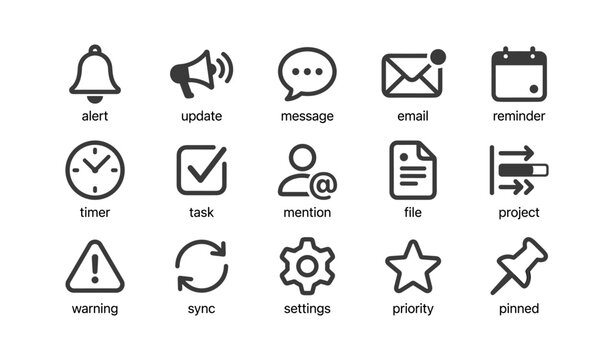 Set of icon symbols for communication and task management