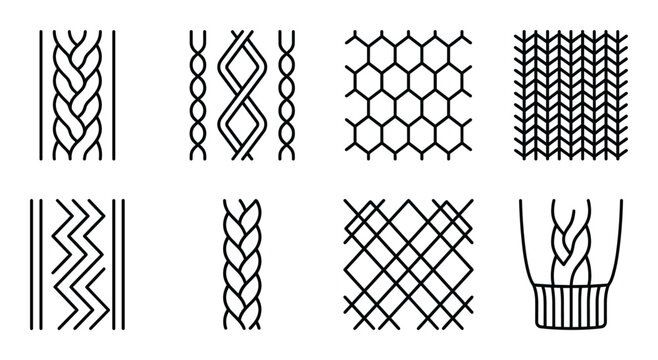 Knitted pattern vector icon set. flat design knitted sweater texture. wool knitted ornament