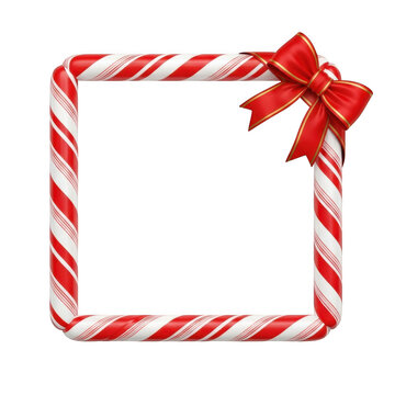 A red and white candy cane border with a bow