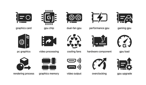 Icons representing gpu components and functions