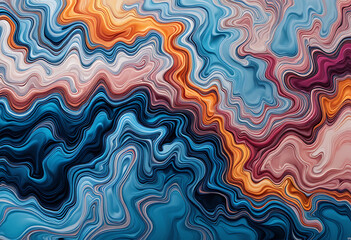 Fototapeta premium Colorful abstract wavy lines in shades of blue orange and pink