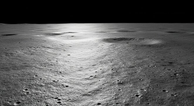 Expansive, textured lunar plains showing solidified lava and scattered craters under a dark, starless sky