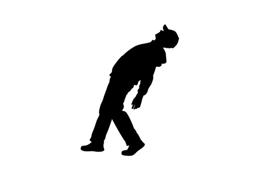 Black silhouette of a person wearing a cap, leaning backward and looking up.