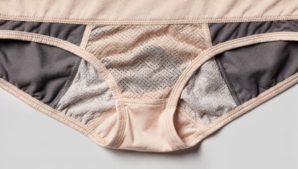 Naklejka premium Medium shot of breathable underwear gusset showcasing mesh knit zones for enhanced airflow and allday comfort against a neutral background. Medium shot focusing on absorbent