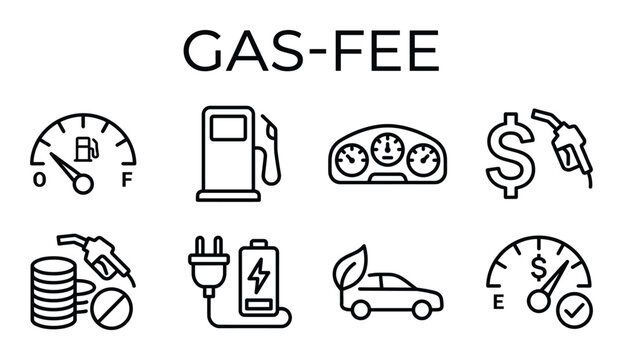 Gas fee concept electric car charging station economy and fuel price reduction icons