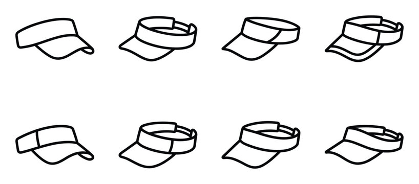 Set of baseball visors line icons in different styles isolated on transparent background