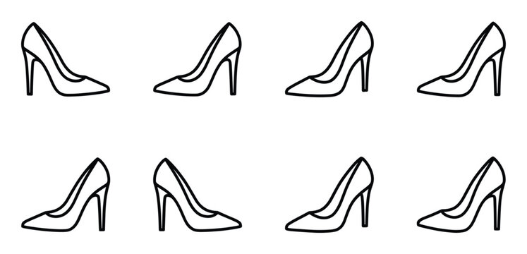 Set of classic high heel pump icons vector illustration linear style footwear fashion design symbols