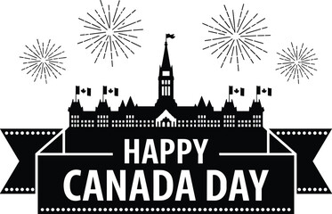 Fototapeta premium Happy canada day graphic with fireworks and parliament hill building