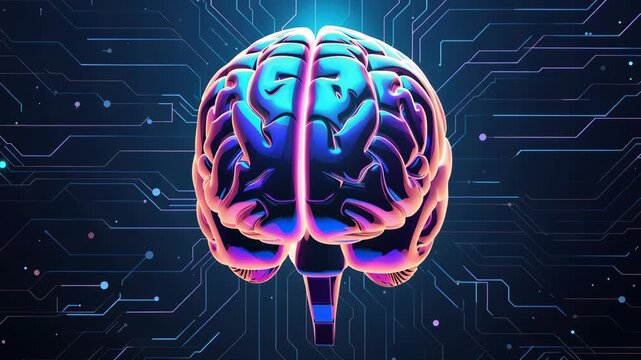 Neon brain digital circuitry collage evoking futuristic intelligence and glowing technological