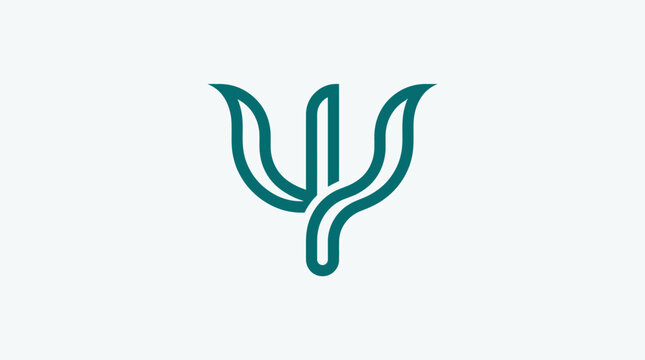 Minimalist Green Psi Symbol on White Background