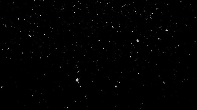 Snow falling on black background winter weather editing video overlay abstract suitable for seasonal projects, holiday animations, or adding a wintry atmosphere